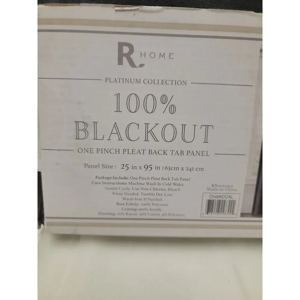 R Home Platinum Collection Blackout Pinch Pleated Back Tab Panel Charcoal 25x29